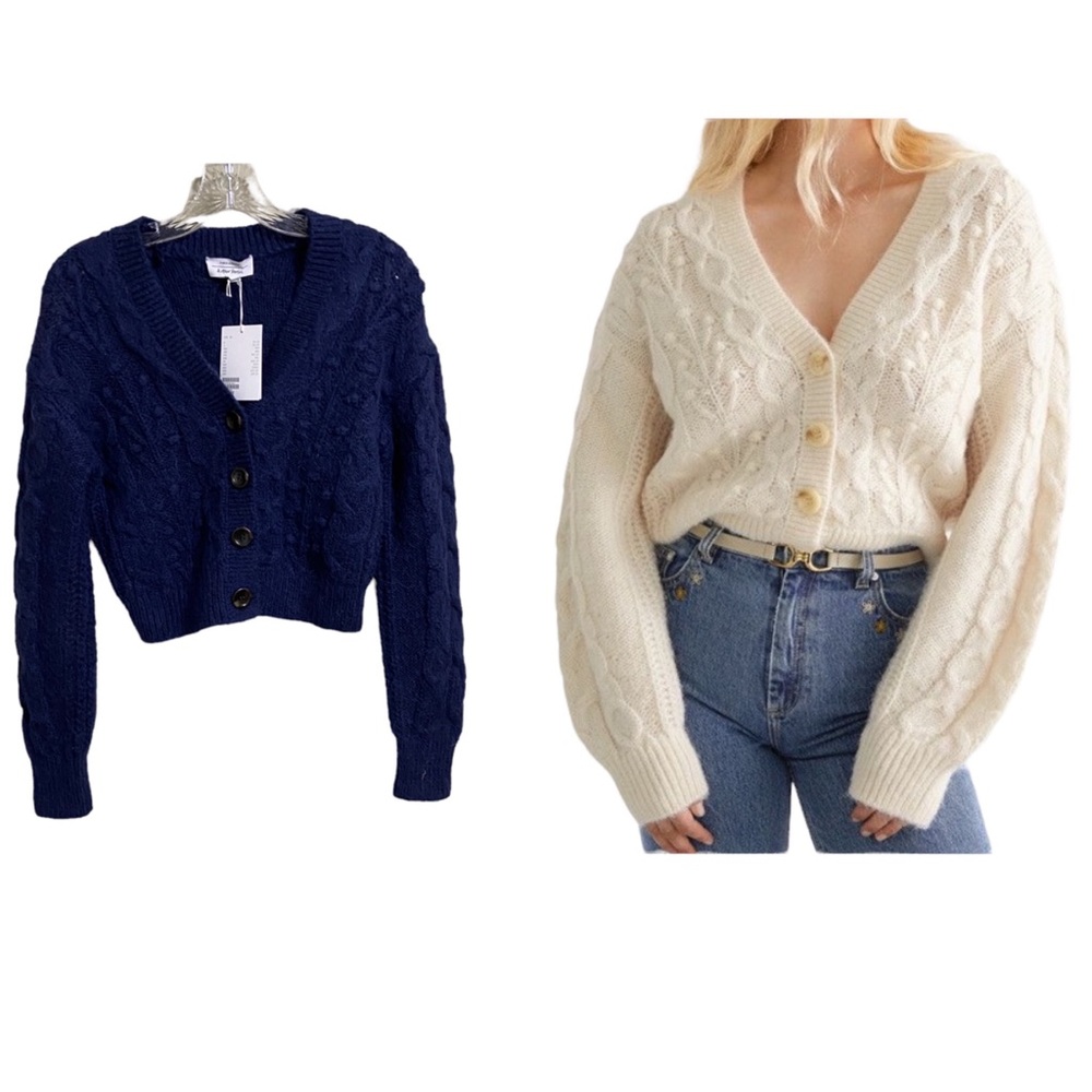 🆕 & Other Stories Sz XS - Blue Cable Knit Wool Cardigan